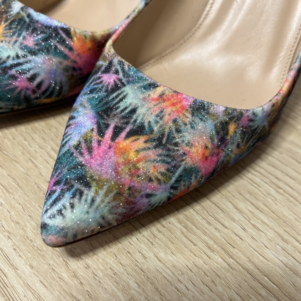 J Crew Elsie Pumps Heels In Glitter Palm‎ Colorful Statement Size 7.5 - Picture 6 of 9